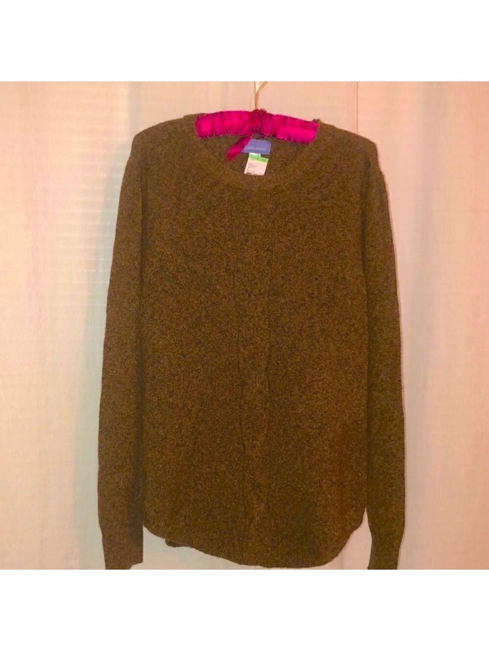 Laura Scott L Missy French Roast Rust Crewneck  Cable Knit Sweater